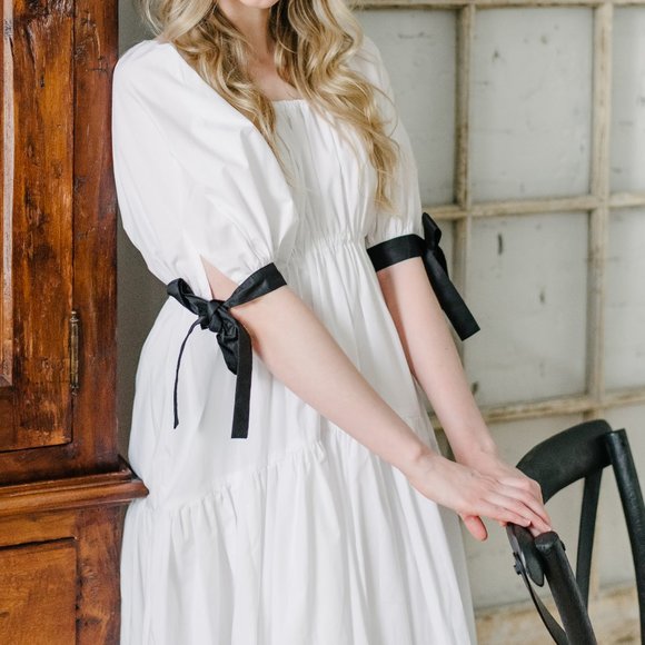 Eliza Faulkner White Puff Sleeve Cotton Dress - Size XS/ Small - Picture 10 of 12